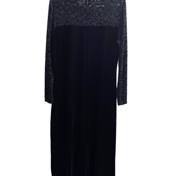 VINTAGE Jacqueline Ferrar Size 14 Black Maxi Velour Dress Sheer Lace De… - Picture 8 of 12